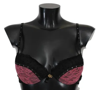 Roberto Cavalli Black Pink Lace Push Up Bra Women's Underwear