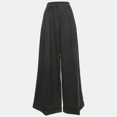 Pre-owned Roberto Cavalli Black Pinstriped Wool Blend Wide Leg Trousers S