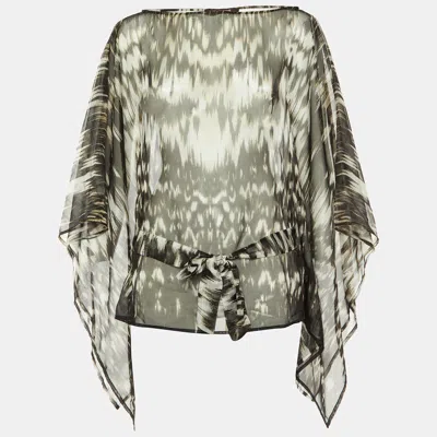 Pre-owned Roberto Cavalli Black Printed Chiffon Belted Sheer Kaftan Top S