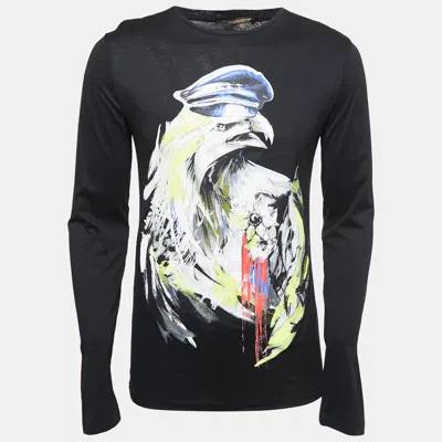 Pre-owned Roberto Cavalli Black Printed Cotton Full Sleeve T-shirt S