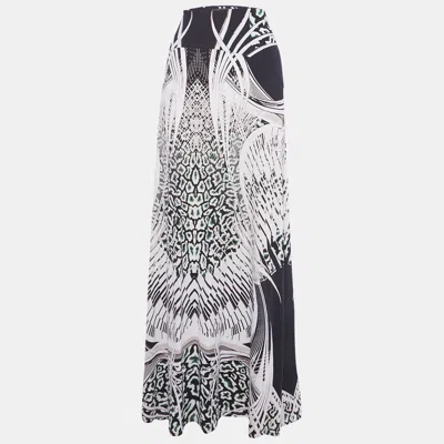 Pre-owned Roberto Cavalli Black Printed Jersey Maxi Skirt L