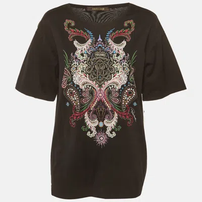 Roberto Cavalli Black Printed Jersey Oversized T-shirt In Brown