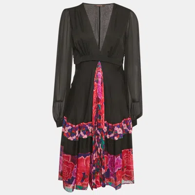 Pre-owned Roberto Cavalli Black Printed Silk Midi Dress M