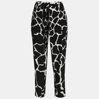 Pre-owned Roberto Cavalli Black Printed Silk Tapered Trousers L (it 44)