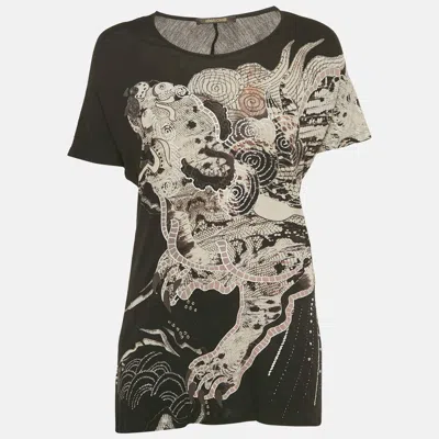 Roberto Cavalli Black Printed Stud Detail Jersey T-shirt
