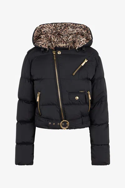 Roberto Cavalli Black Puffer Jacket With Belt