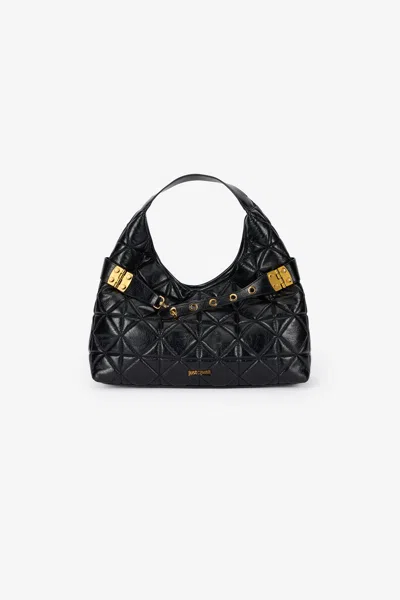 Roberto Cavalli Black Quilted Shoulder Bag With Buckles