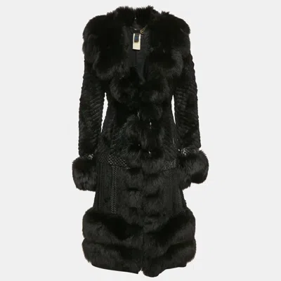 Pre-owned Roberto Cavalli Black Real Fur And Leather Mid-length Coat S