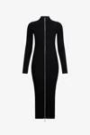 Roberto Cavalli Black Ribbed-knit Zip-front Midi Dress In Black