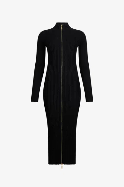Roberto Cavalli Black Ribbed-knit Zip-front Midi Dress