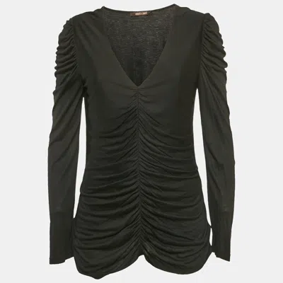 Roberto Cavalli Black Ruched Jersey Top