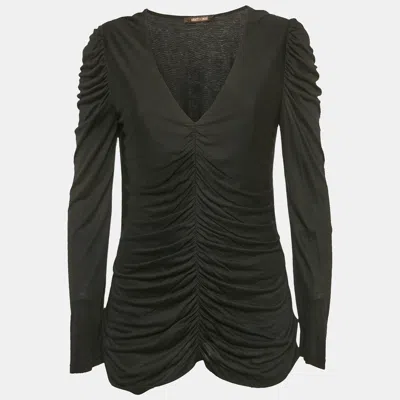 Pre-owned Roberto Cavalli Black Ruched Jersey Top L