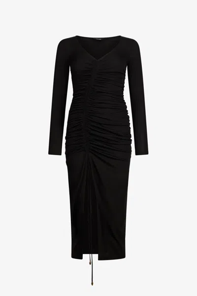 Roberto Cavalli Black Ruched Midi Dress