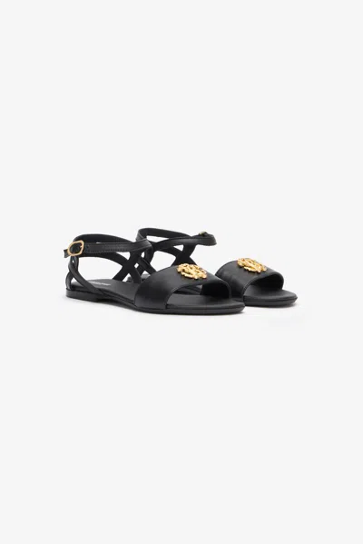 Roberto Cavalli Black Sandal With Monogram Rc