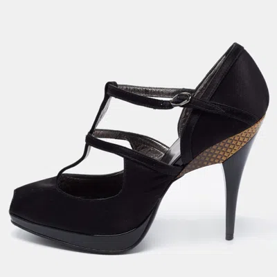 Pre-owned Roberto Cavalli Black Satin Ankle Strap Sandals Size 36