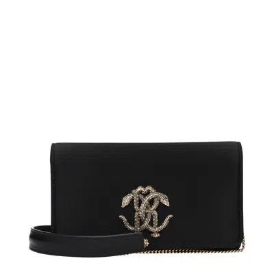 Roberto Cavalli Black Satin Clutch Women's Bag