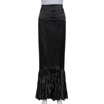 Roberto Cavalli Black Satin Ruffle Hem Detail Maxi Skirt