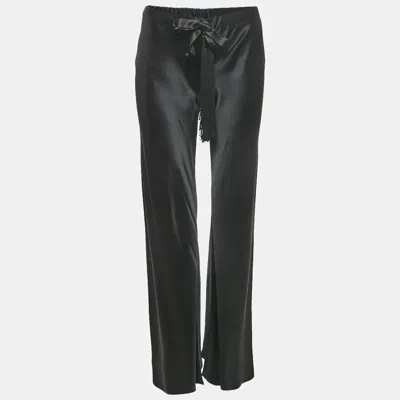 Pre-owned Roberto Cavalli Black Satin Silk Tassels Drawstring Flared Trousers S