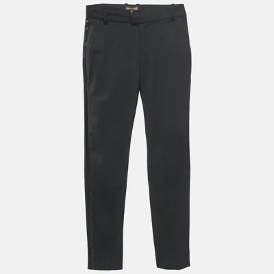 Pre-owned Roberto Cavalli Black Satin Trim Gabardine Formal Trousers Xs