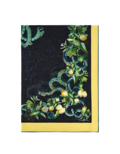 Roberto Cavalli Black Scarf With Lemon Print