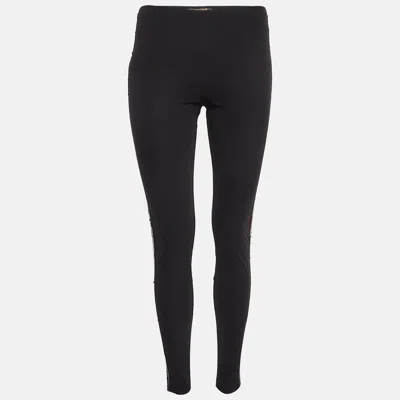 Pre-owned Roberto Cavalli Black Sequin Jersey Leggings M