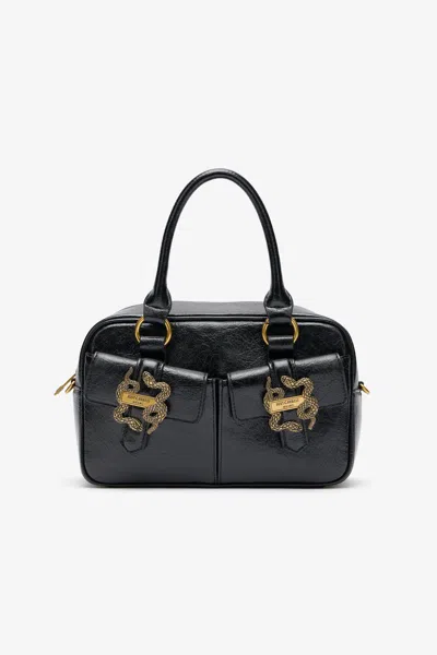 Roberto Cavalli Black Shoulder Bag With Snake Detail