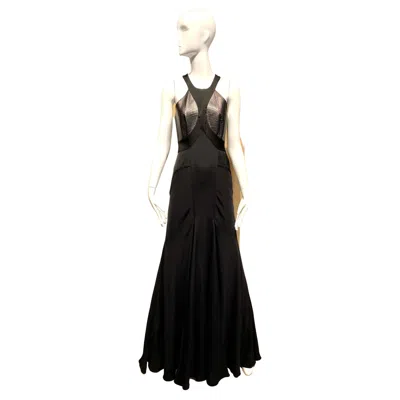 Pre-owned Roberto Cavalli Black Silk And Leather Evening Gown
