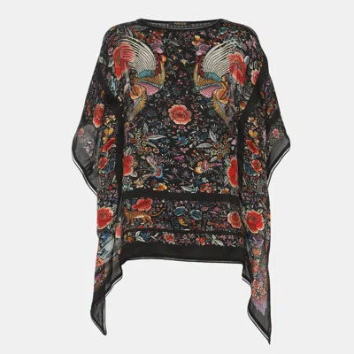 Pre-owned Roberto Cavalli Black Silk And Rib Knit Floral Print Tops M