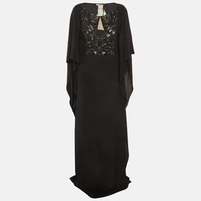 Roberto Cavalli Black Silk Embroidered Maxi Kaftan