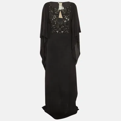 Pre-owned Roberto Cavalli Black Silk Embroidered Maxi Kaftan M