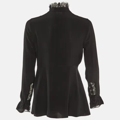 Pre-owned Roberto Cavalli Black Silk Lace Trimmed Top S