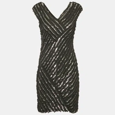 Pre-owned Roberto Cavalli Black Silk Sequin Mini Dress M