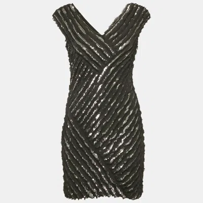 Pre-owned Roberto Cavalli Black Silk Sequin Mini Dress S