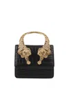 Roberto Cavalli Black Small Roar Shoulder Bag With Jewelled Tigers In Black