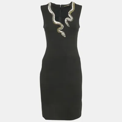 Pre-owned Roberto Cavalli Black Snake Embellished Jersey Mini Dress S