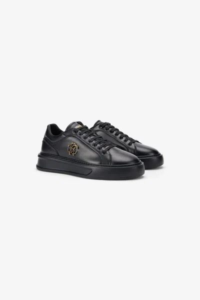 Roberto Cavalli Black Sneakers With Gold Logo Emblem
