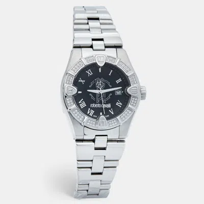 Pre-owned Roberto Cavalli Black Stainless Steel Diamond Time R7253116525 Men's Wristwatch 41 Mm