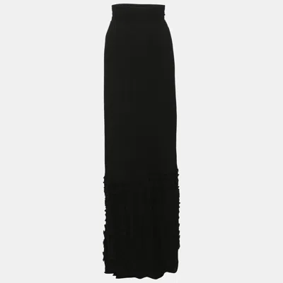 Pre-owned Roberto Cavalli Black Stretch Knit Floral Lace Maxi Skirt L