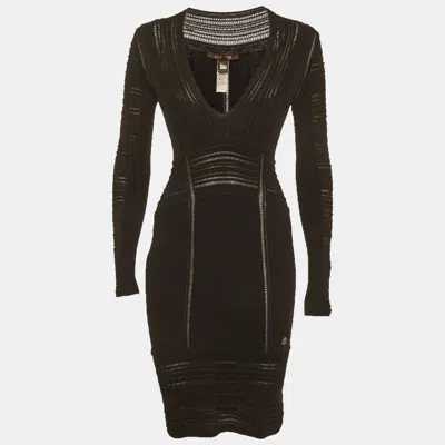 Pre-owned Roberto Cavalli Black Stretch Knit Long Sleeve Dress S