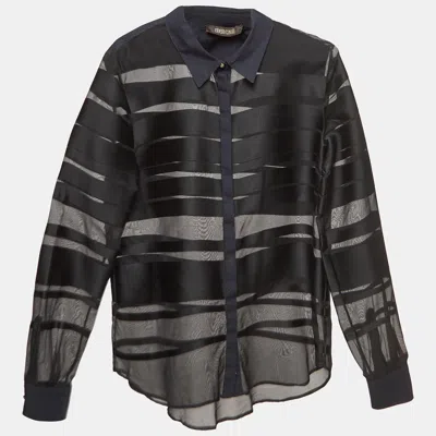 Roberto Cavalli Black Stripe Silk Blend Sheer Shirt