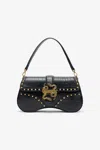Roberto Cavalli Black Studded Saddle Shoulder Bag With Snake Buckle In Black