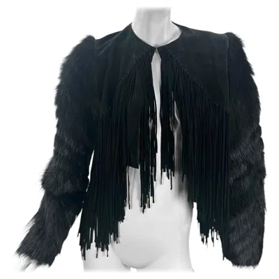 Pre-owned Roberto Cavalli Black Suede & Fur Fringe Jacket, Circa Mid-2000s