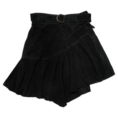 Pre-owned Roberto Cavalli Black Suede Asymmetric Belted Mini Skirt Circa Y2k