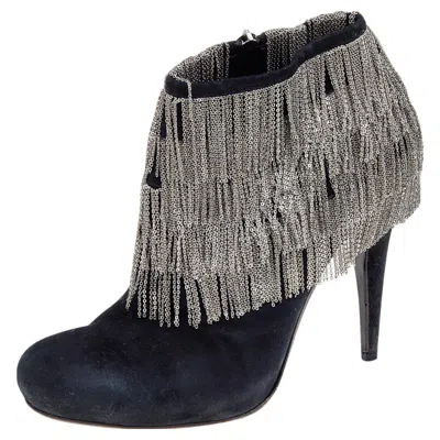Roberto Cavalli Black Suede Chain Booties