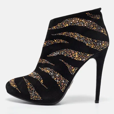 Roberto Cavalli Black Suede Studded Ankle Booties