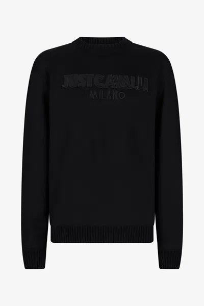 Roberto Cavalli Black Sweater With Embossed Logo