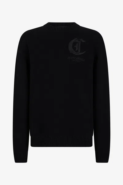 Roberto Cavalli Black Sweater With Gothic C Logo