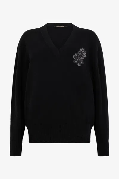 Roberto Cavalli Black Sweater With Monogram Mirror Snake
