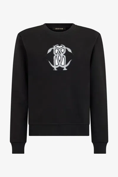 Roberto Cavalli Black Sweatshirt With Cut-out Embroidered Logo