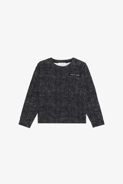 Roberto Cavalli Black Sweatshirt With Floral Print
